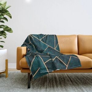Teal Geometric Throw Blanket with Gold Accents